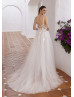 Ivory Lace Tulle V Back Hidden Slit Sexy Wedding Dress